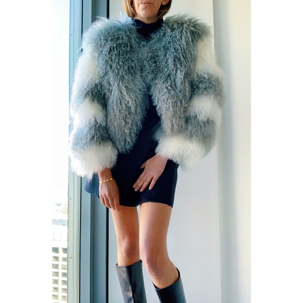 Charlotte Simone Shearling Bomber Jacket 100% Real Mongolian Fur